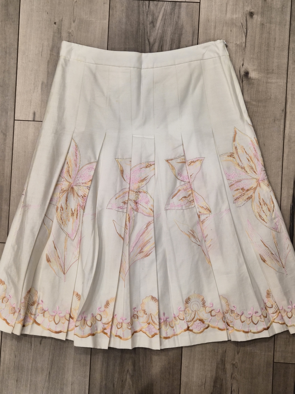 Neiman Marcus Pleated Skirt with Embroidery